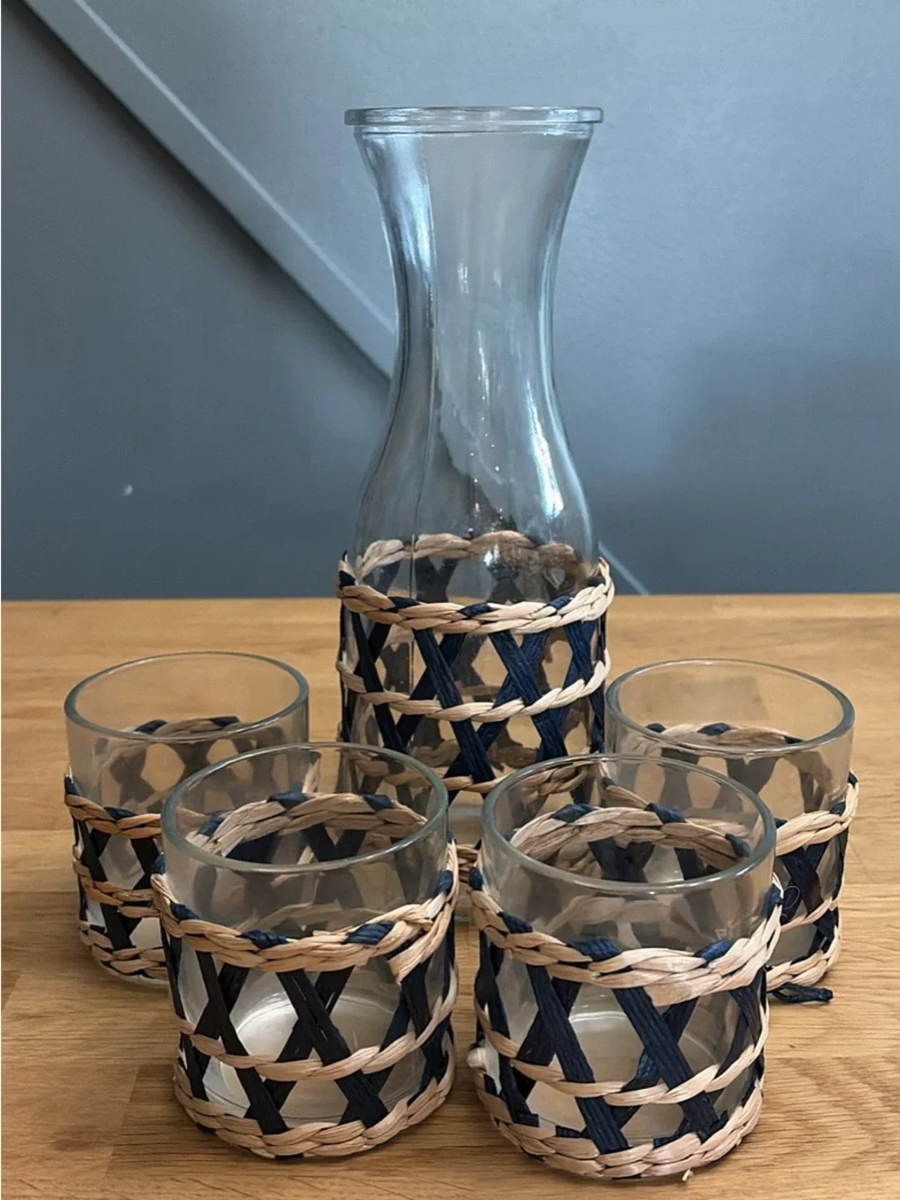 Woven Navy & Natural Glass Carafe and Tumbler Set - Abrand
